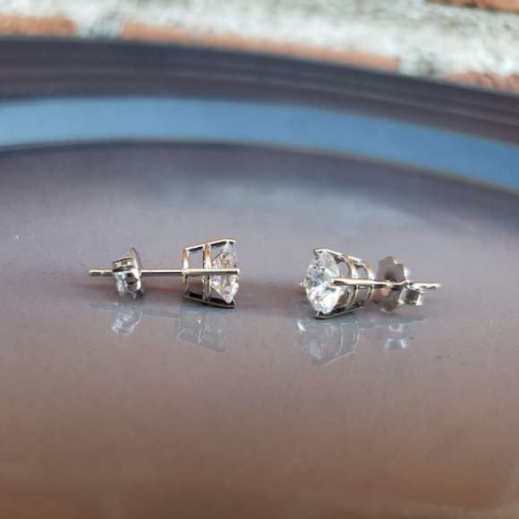 14K White Gold Cubic Zirconia Stud Earrings - Picture 2 of 2